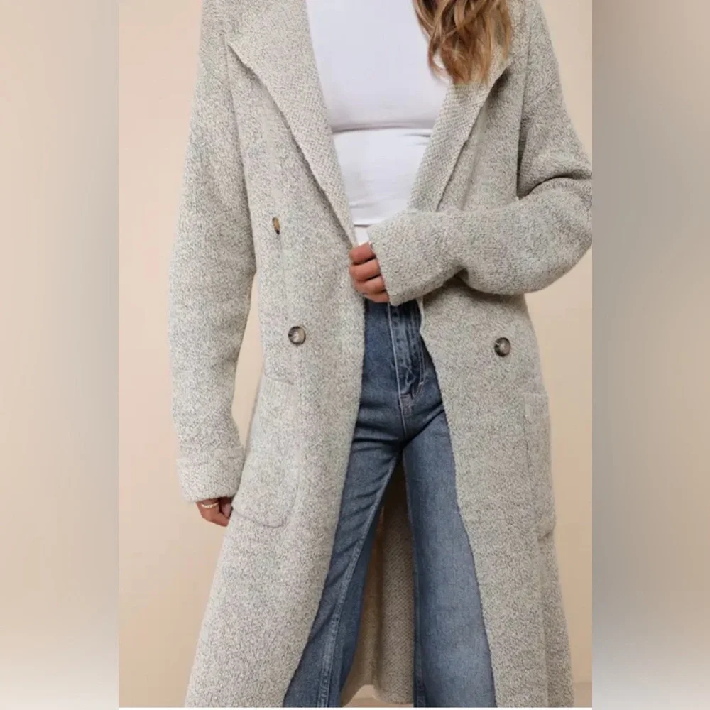 Lulus Cuddle Club Beige Marled Long Sleeve Coatigan - Picture 14 of 14